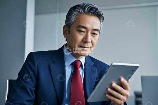 商务男士使用平板电脑办公