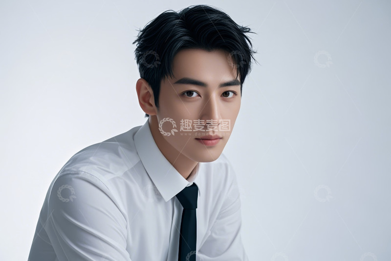 高清大图下载【趣麦麦图】穿白衬衫打领带男性肖像