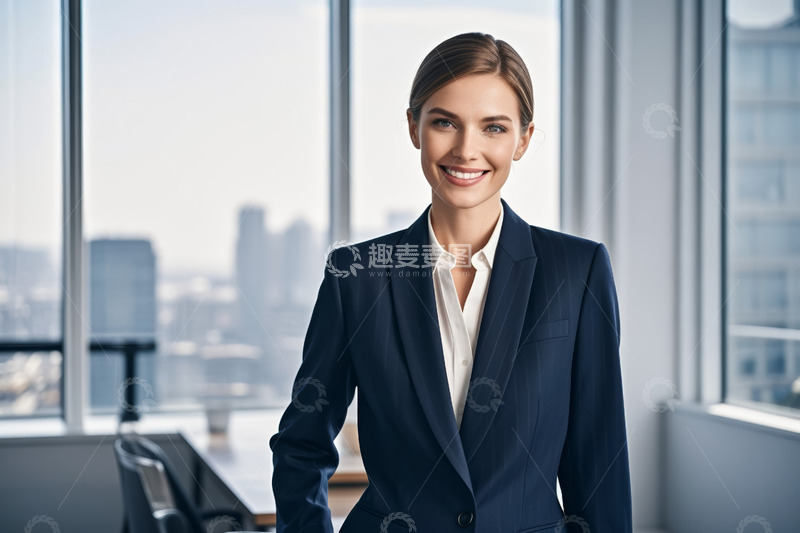 高清大图下载【趣麦麦图】办公室内微笑的女商人
