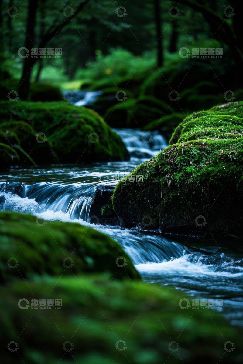高清大图下载【趣麦麦图】森林中潺潺溪流风景