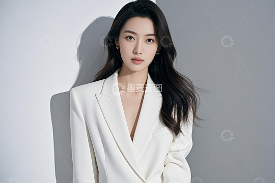 穿白色西装的女性肖像