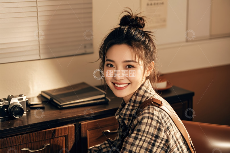 高清大图下载【趣麦麦图】室内微笑亚洲美女肖像