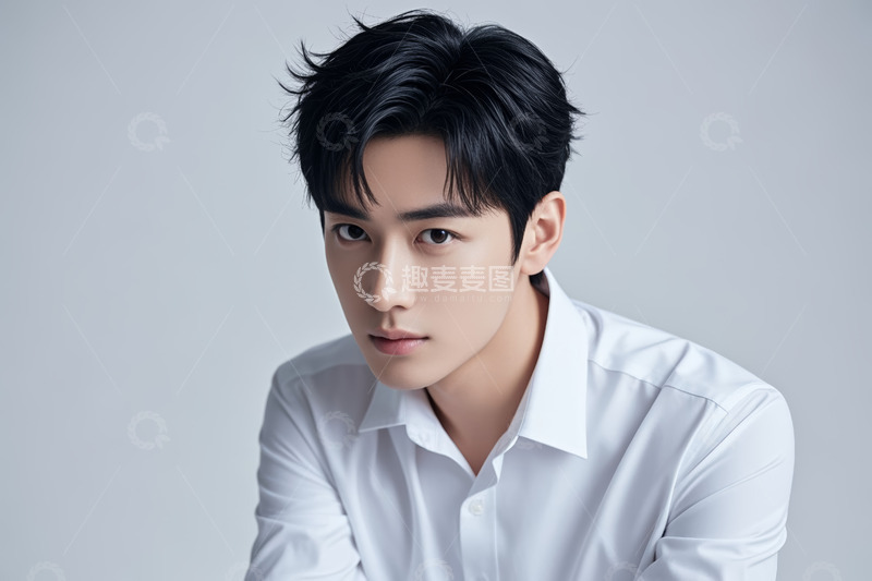 高清大图下载【趣麦麦图】穿白衬衫男士肖像特写