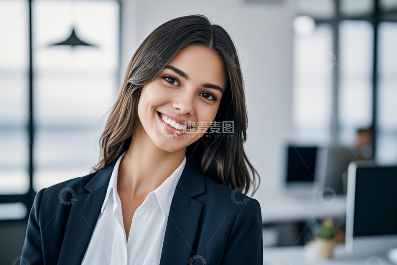 高清大图下载【趣麦麦图】办公室微笑年轻女商人