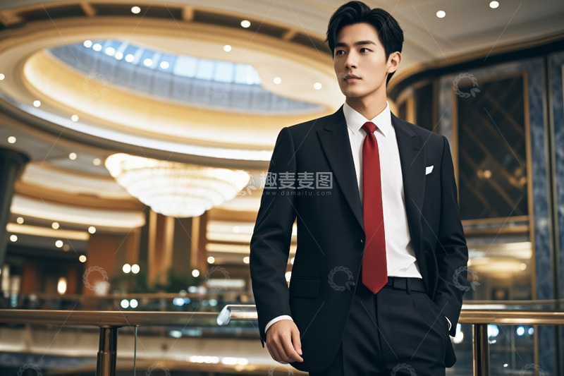 高清大图下载【趣麦麦图】身着西装的青年男子站在大厅