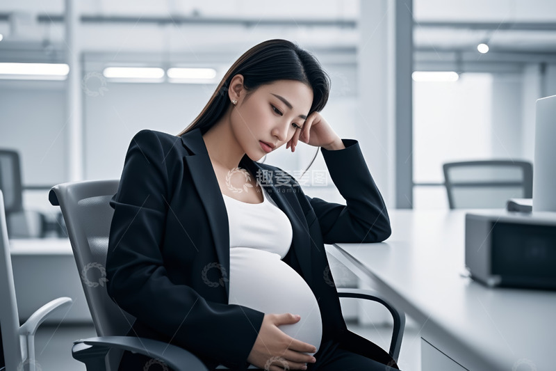 高清大图下载【趣麦麦图】怀孕女性在办公室工作小憩