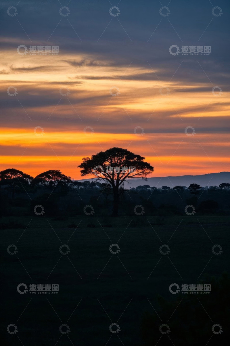 高清大图下载【趣麦麦图】非洲草原日落时分自然景观