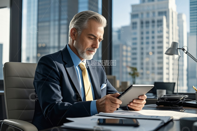 高清大图下载【趣麦麦图】商务男士在办公室使用平板电脑