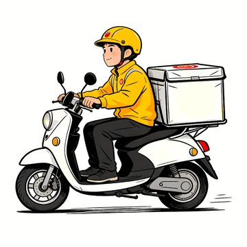 外卖小哥正在送餐卡通