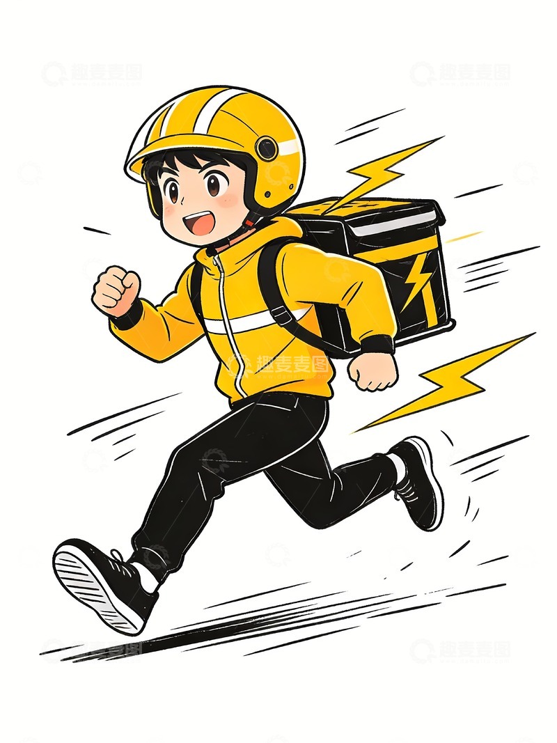 高清大图下载【趣麦麦图】急速奔跑的外卖员闪电配送