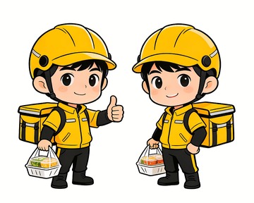 两名送餐外卖员卡通
