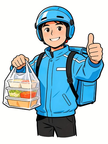 外卖员自信送餐竖起大拇指
