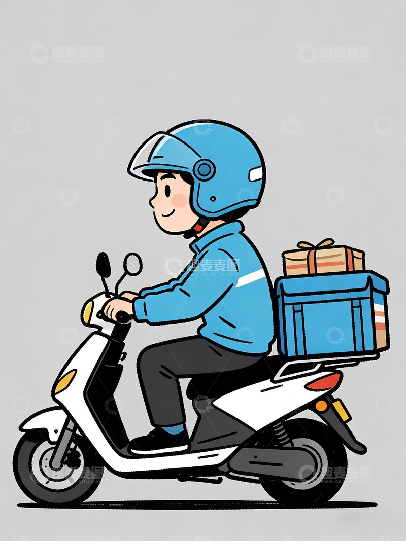 高清大图下载【趣麦麦图】穿蓝色衣服的外卖员在送餐