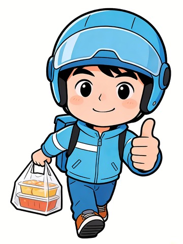 竖大拇指的外卖员看着镜头