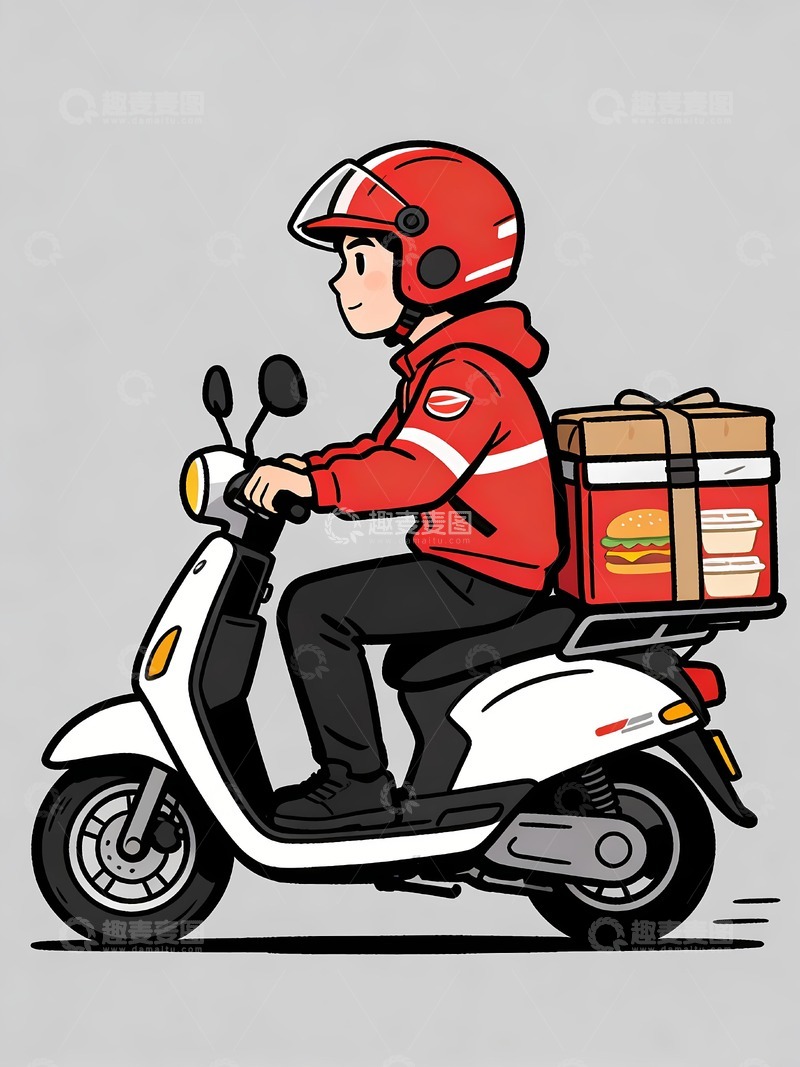 高清大图下载【趣麦麦图】-红色衣服外卖员在火速送餐