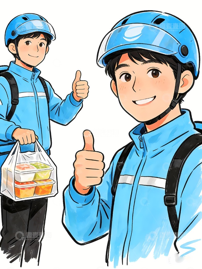 高清大图下载【趣麦麦图】外卖员自信卡通形象