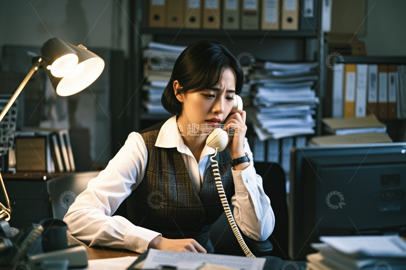 高清大图下载【趣麦麦图】办公室女性打电话办公场景