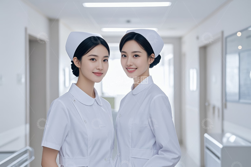 高清大图下载【趣麦麦图】医院走廊中的两位白衣护士
