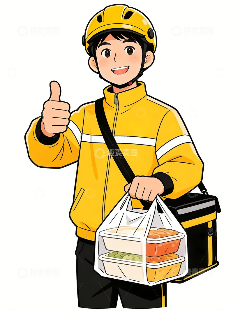 高清大图下载【趣麦麦图】-一名送餐外卖员竖起大拇指