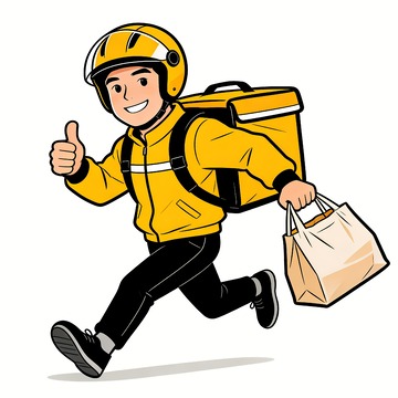 正在送餐的黄衣服外卖员卡通