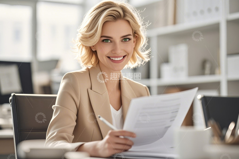 高清大图下载【趣麦麦图】办公室内女商人查看文件