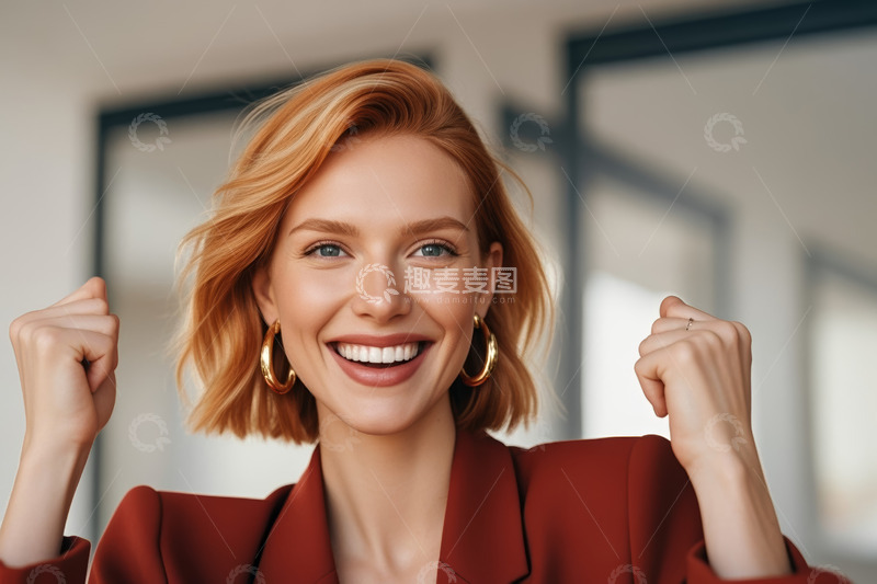 高清大图下载【趣麦麦图】微笑职业女性自信握拳画面