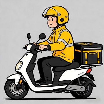 骑摩托穿黄衣服的外卖员