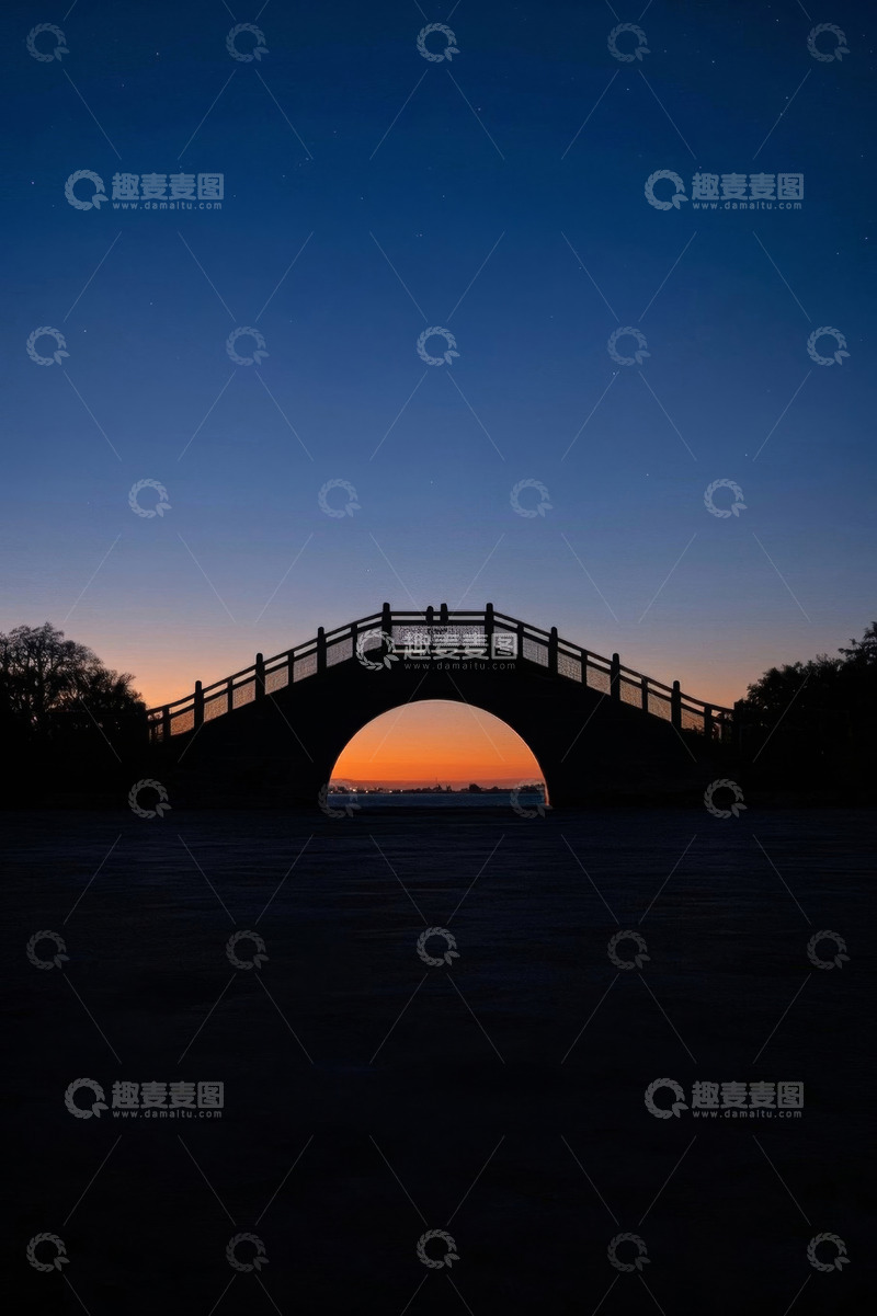 高清大图下载【趣麦麦图】拱桥暮色夜景