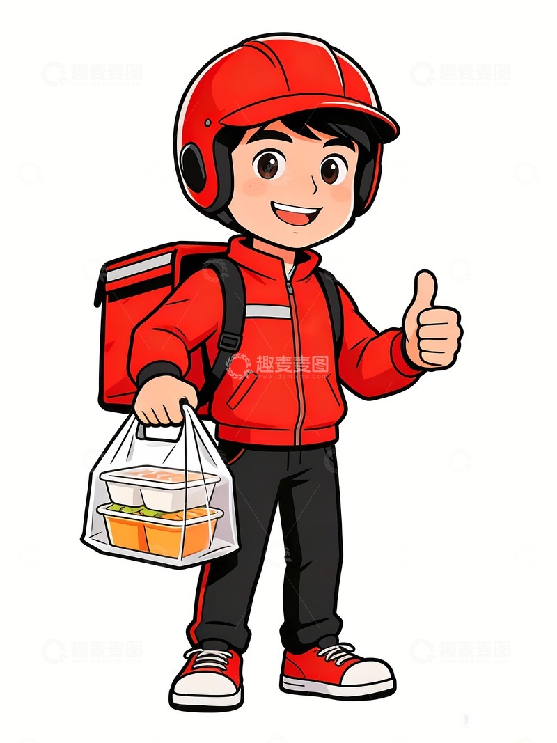 高清大图下载【趣麦麦图】-外卖员竖起大拇指