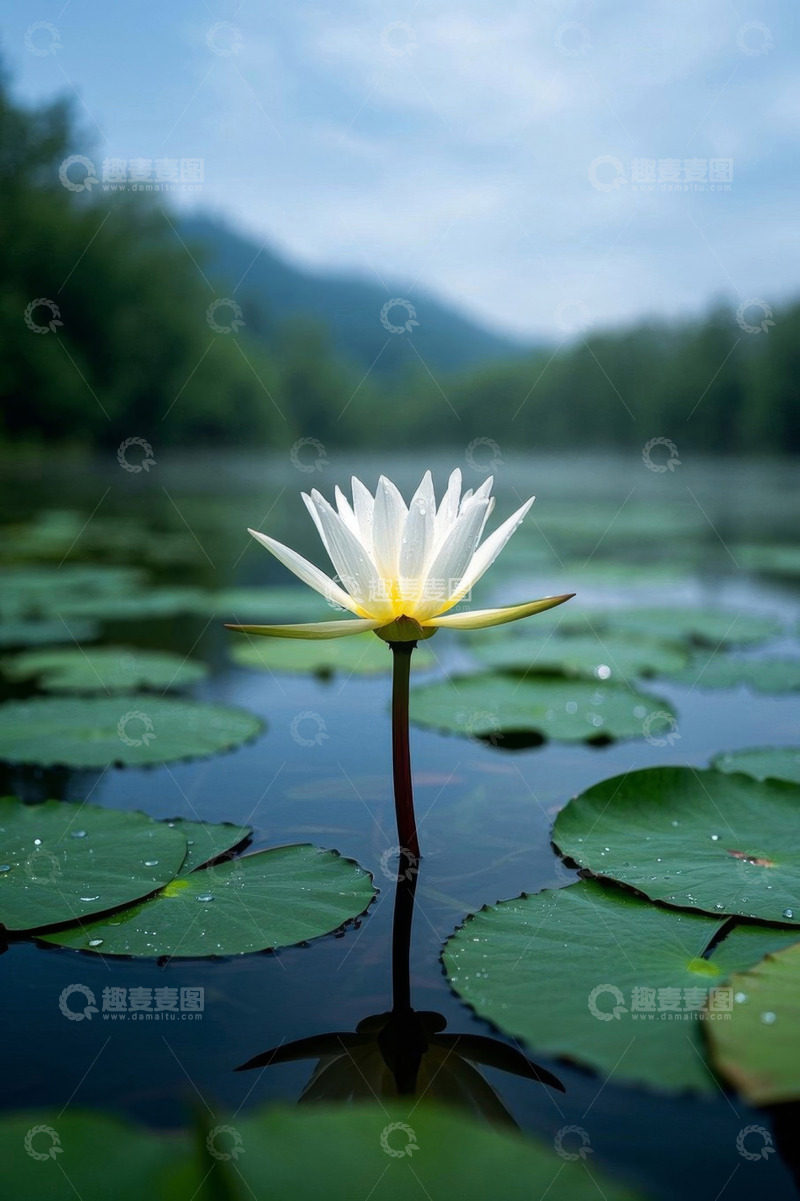 高清大图下载【趣麦麦图】水中绽放的白色睡莲