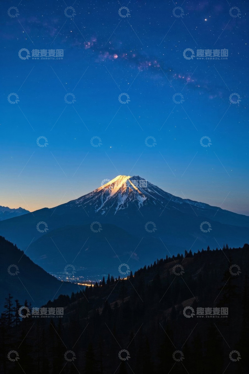 高清大图下载【趣麦麦图】夜幕下的富士山星空景观