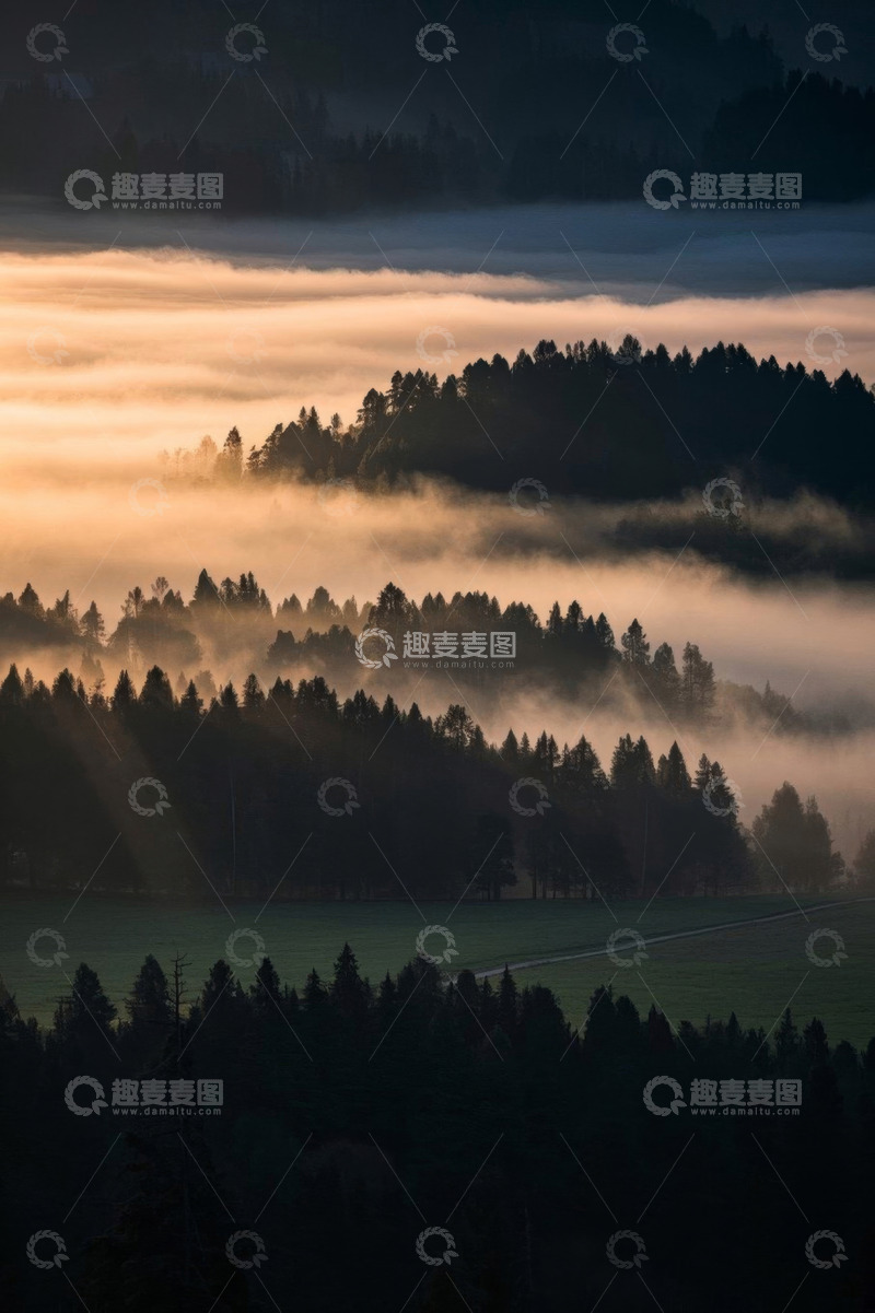 高清大图下载【趣麦麦图】山林晨雾日出景观