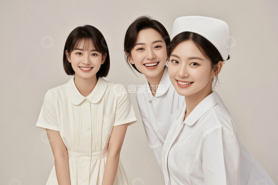 三位年轻女性医护人员合影