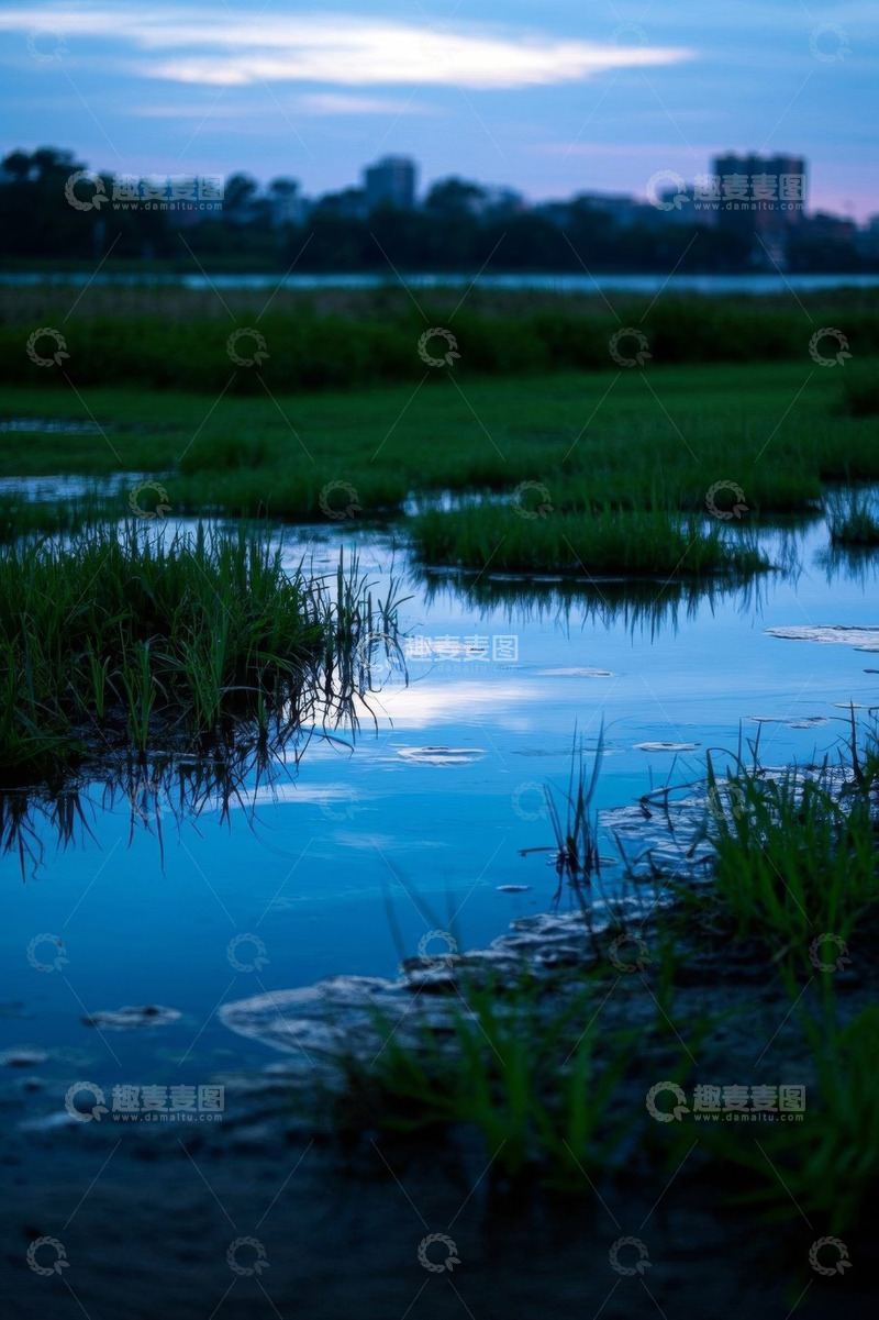 高清大图下载【趣麦麦图】城郊湿地暮色风光