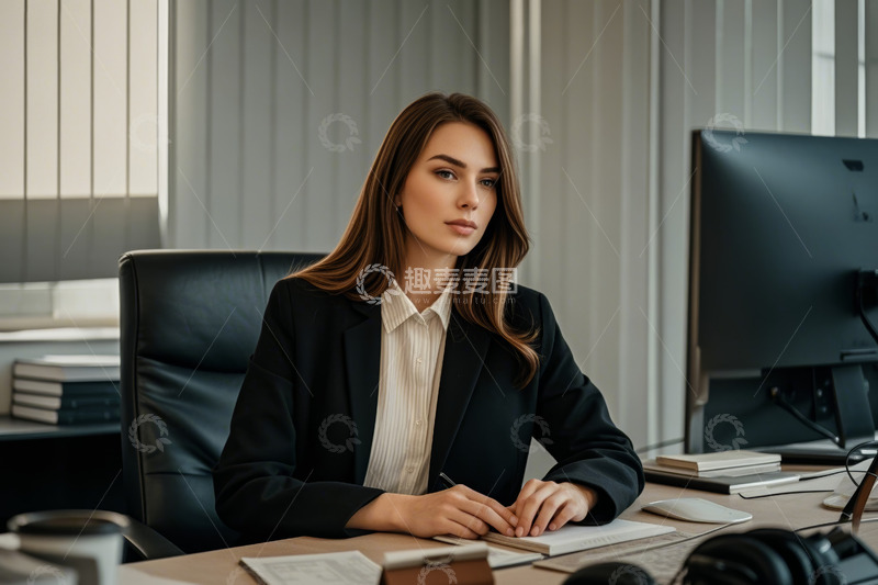 高清大图下载【趣麦麦图】女商人在办公室桌前记录工作