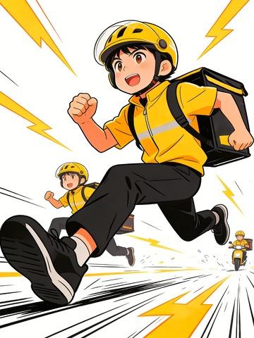 正在急速奔跑的外卖员