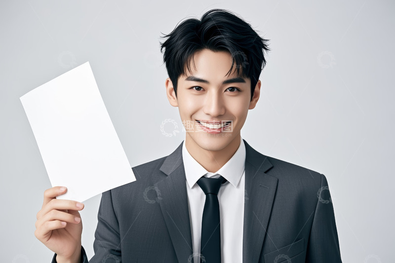 高清大图下载【趣麦麦图】西装男子手持白纸微笑