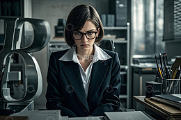 办公室内专注工作的职业女性