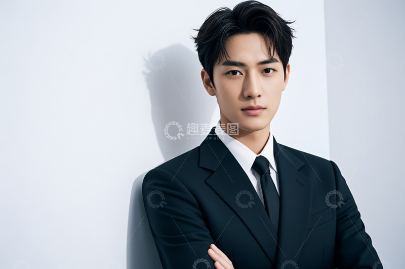高清大图下载【趣麦麦图】身着西装的男性靠墙站立