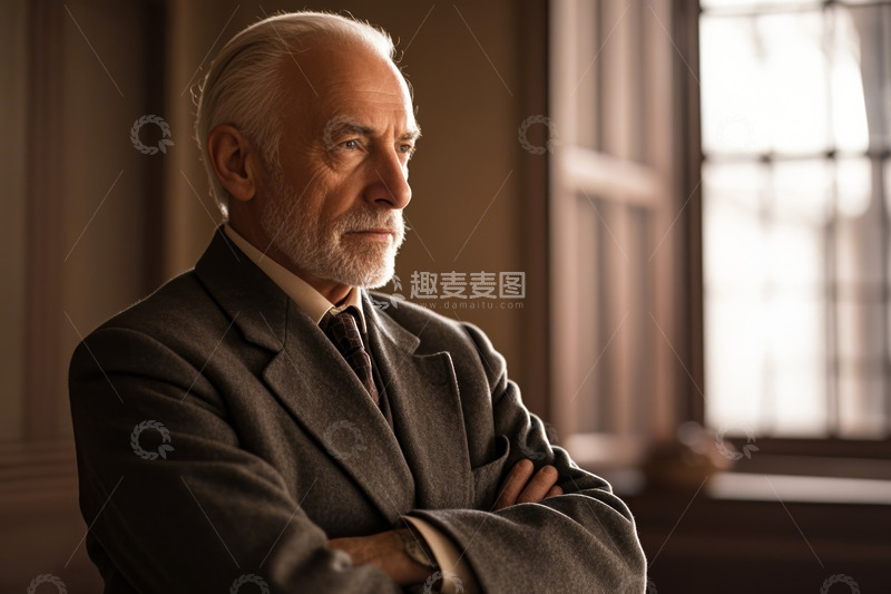 高清大图下载【趣麦麦图】身着西装的老年男性人物肖像