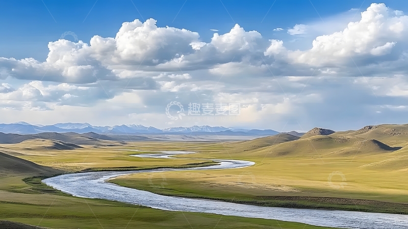 高清大图下载【趣麦麦图】蓝天白云草原河流风光摄影