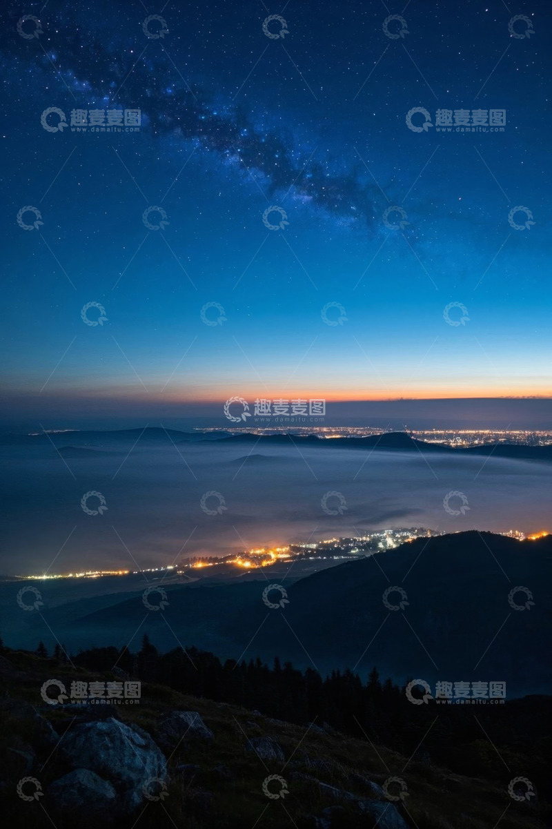 高清大图下载【趣麦麦图】山间星空夜景俯瞰