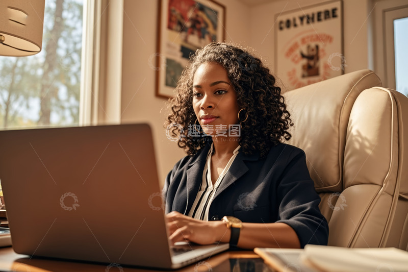高清大图下载【趣麦麦图】女商人在办公室使用笔记本电脑