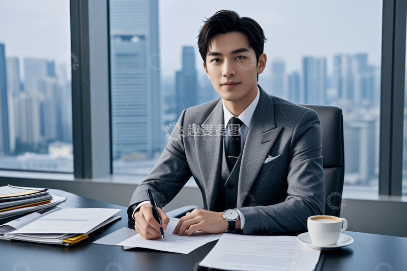 高清大图下载【趣麦麦图】商务男士办公桌前书写
