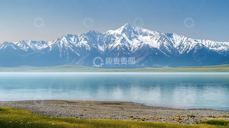 高清大图下载【趣麦麦图】雪山湖畔风光壮丽