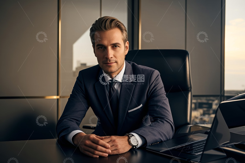 高清大图下载【趣麦麦图】西装男士坐于办公桌前