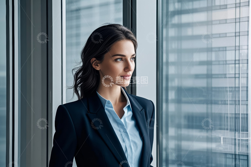 高清大图下载【趣麦麦图】窗边女商人侧立凝望