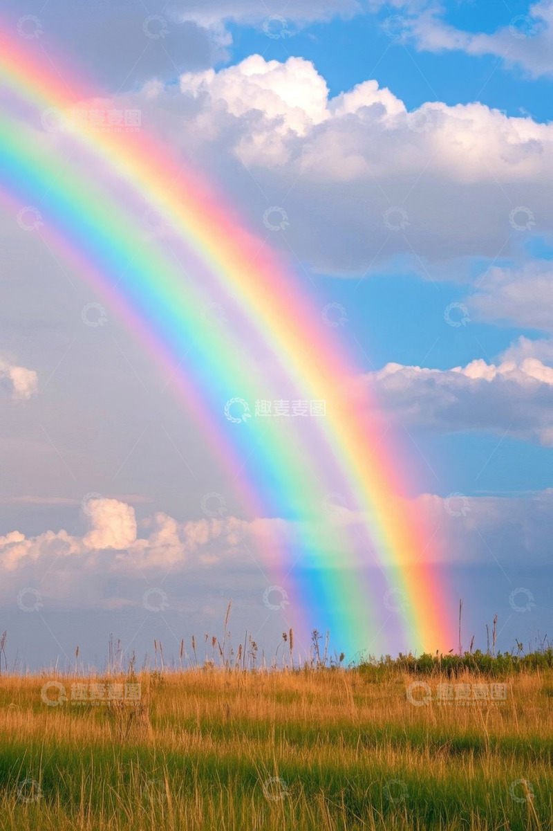 高清大图下载【趣麦麦图】草原上空双彩虹自然景观