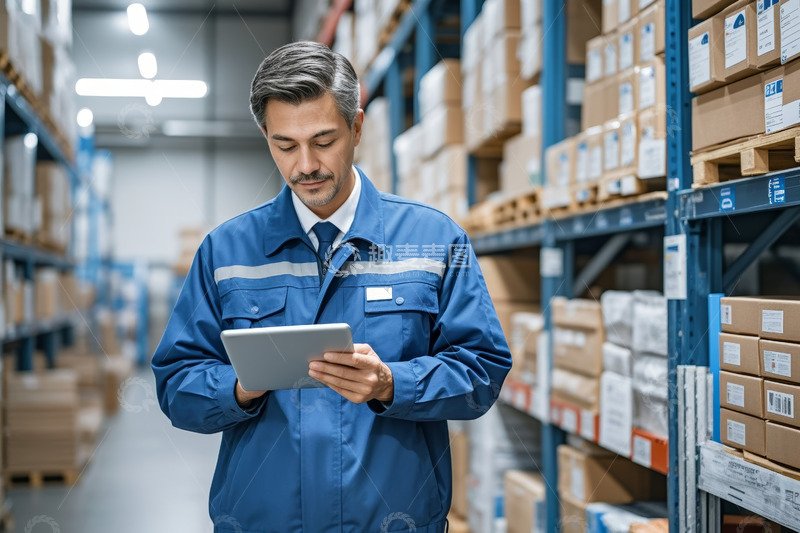高清大图下载【趣麦麦图】仓库工作人员使用平板电脑办公