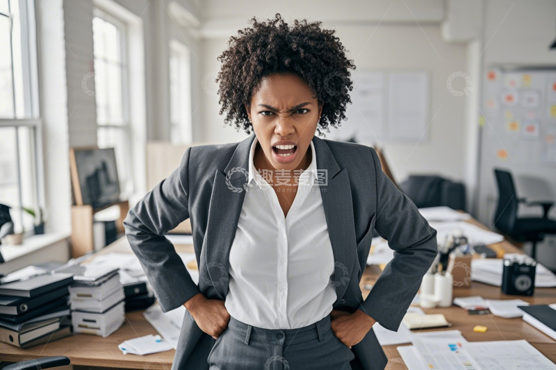高清大图下载【趣麦麦图】非洲女商人办公发怒场景